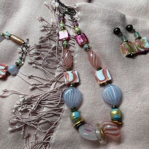 Blown Glass and Lampworked Necklace with matching bracelet and earrings